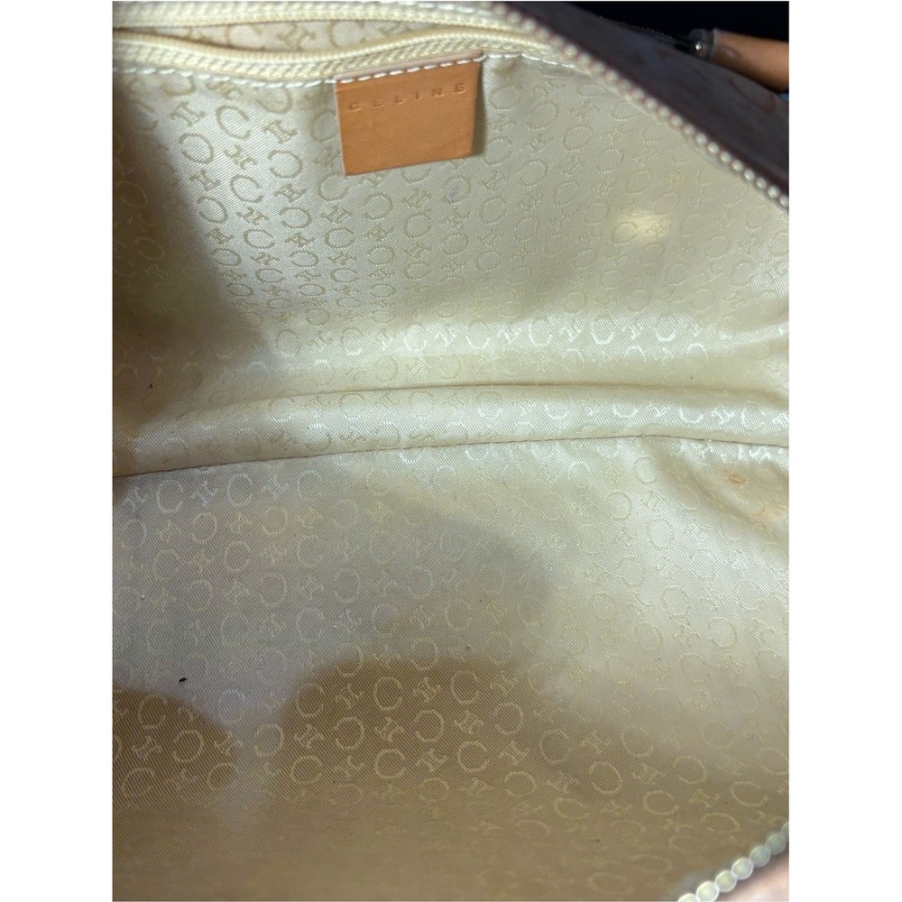 Celine Vintage C Macadam Monogram Suede Barrel Bag Peach Tan Leather Trim - Picture 6 of 6